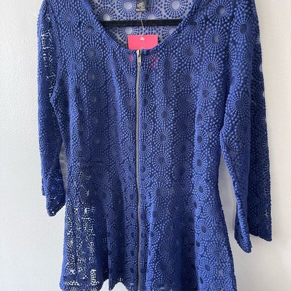 NWT Anthropologie Only Hearts Love is Enough Blue Sheer Lace Zipper large - Picture 7 of 13